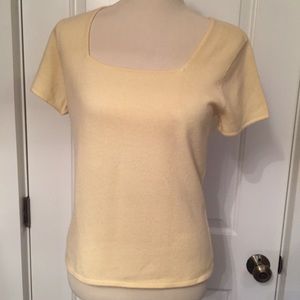 NEW CHADWICK’S SWEATER PALE YELLOW CASHMERE SHORT SLEEVE SQUARE NECK Size M